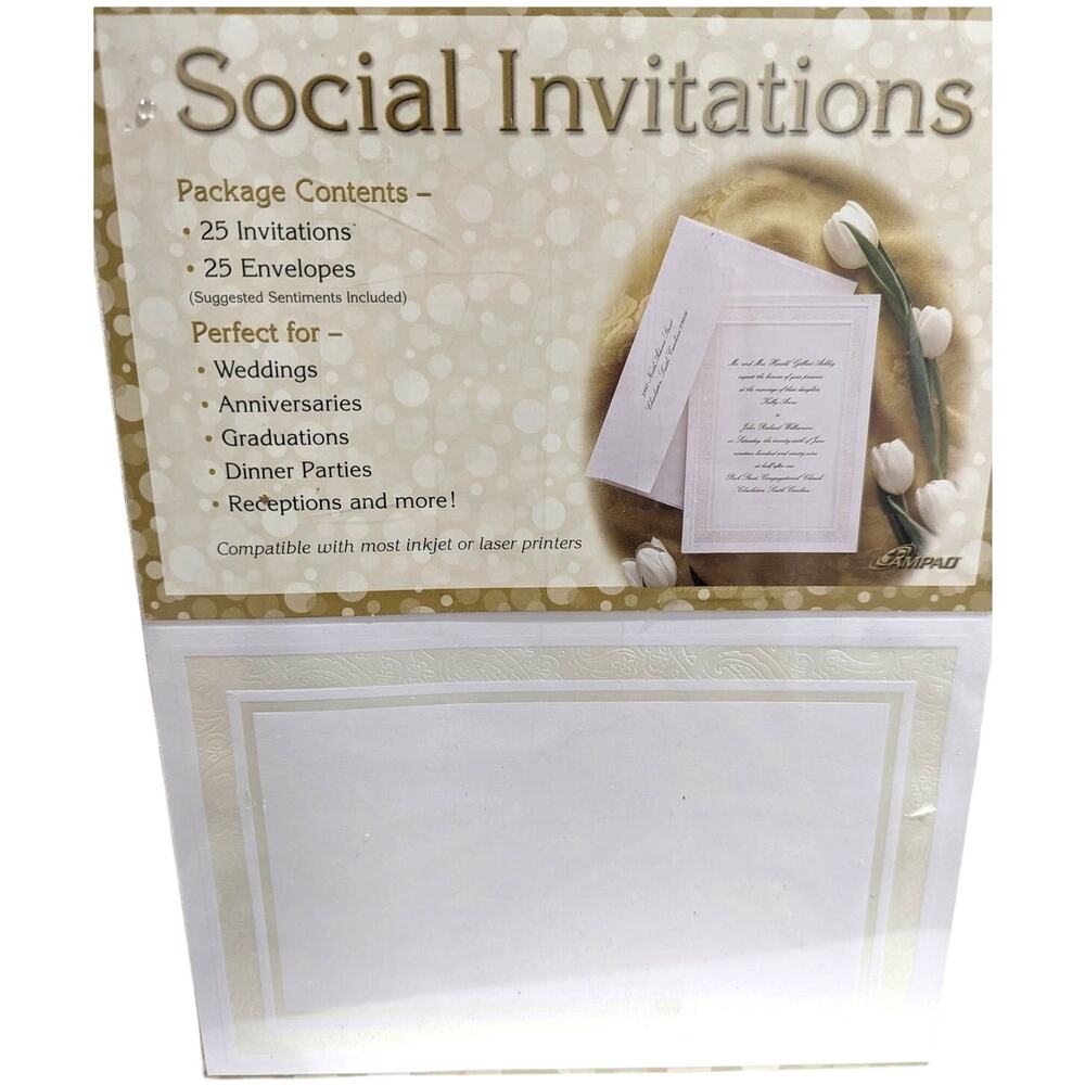Ampad White Pearl Emb Border Create Your Own Invitations 25 Count New